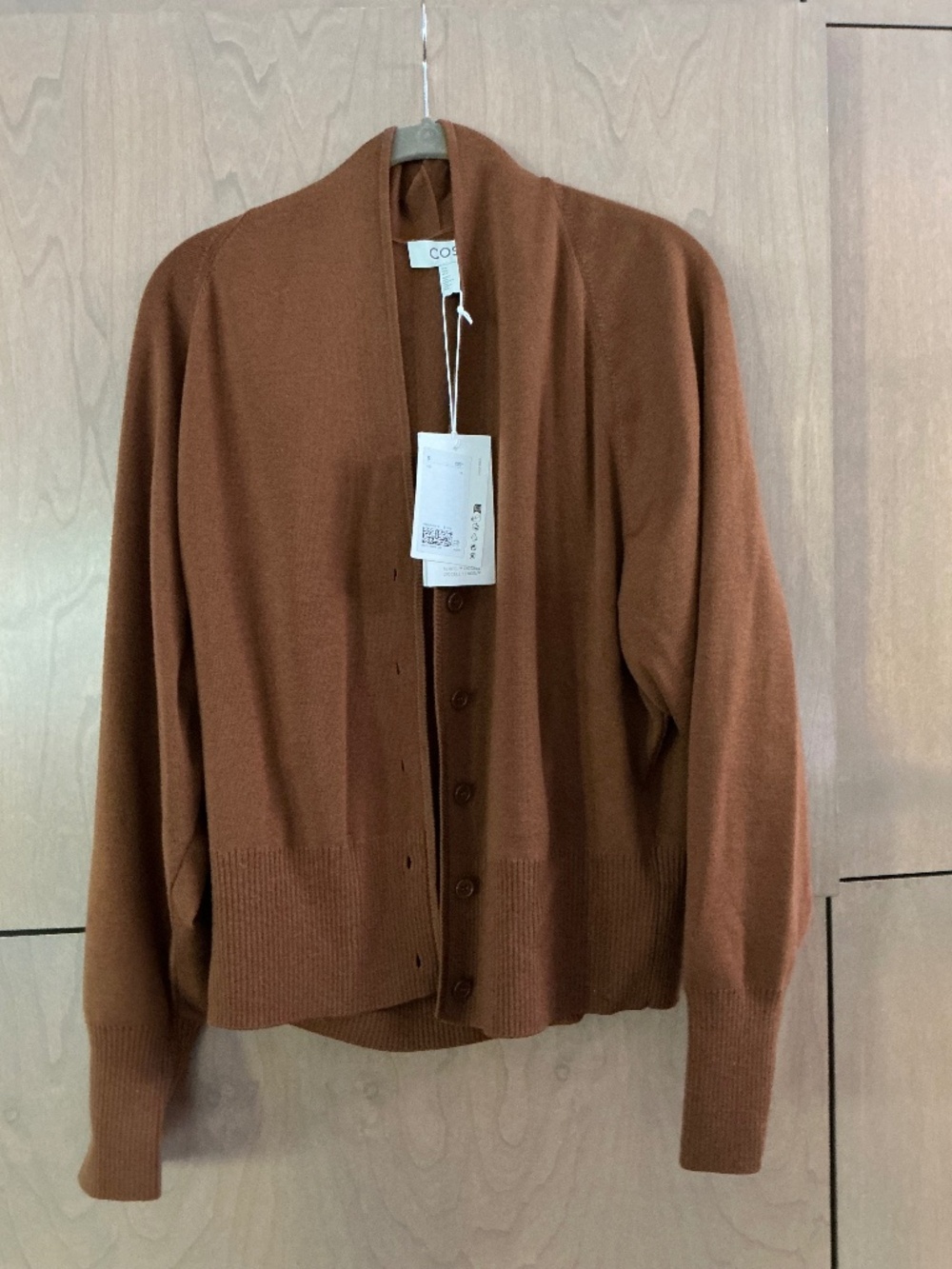 COS Brown Wool Blend Button Front Cardigan | Minimalist Knit | NWT